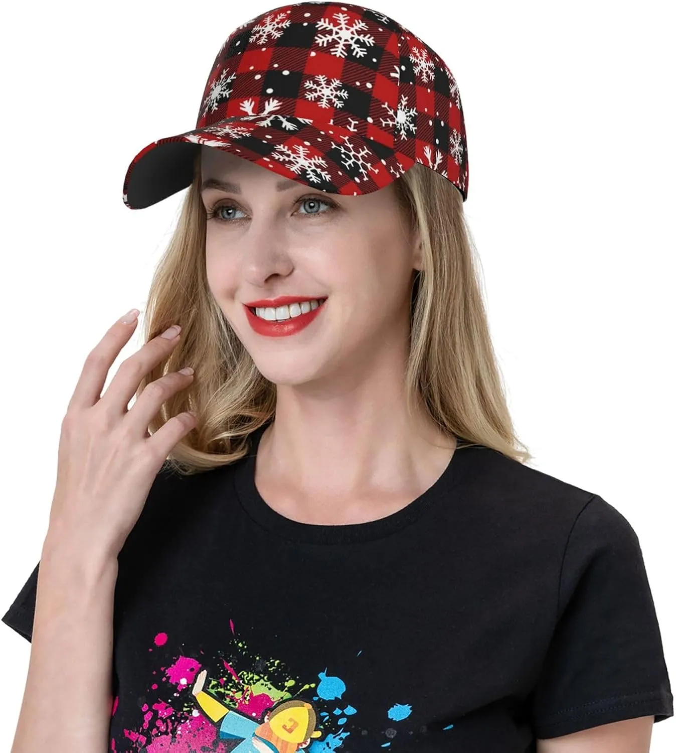 Funny Christmas Baseball Cap Adjustable Hat Xmas Snowflake Red Plaid Sun Cap for Men Women