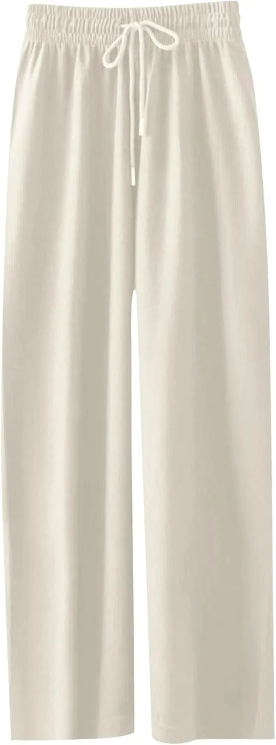 Girl's Elegant Flowy Dress Pants Front Pleated High Waisted Casual Wide Leg Loose Palazzo Trousers with Pockets