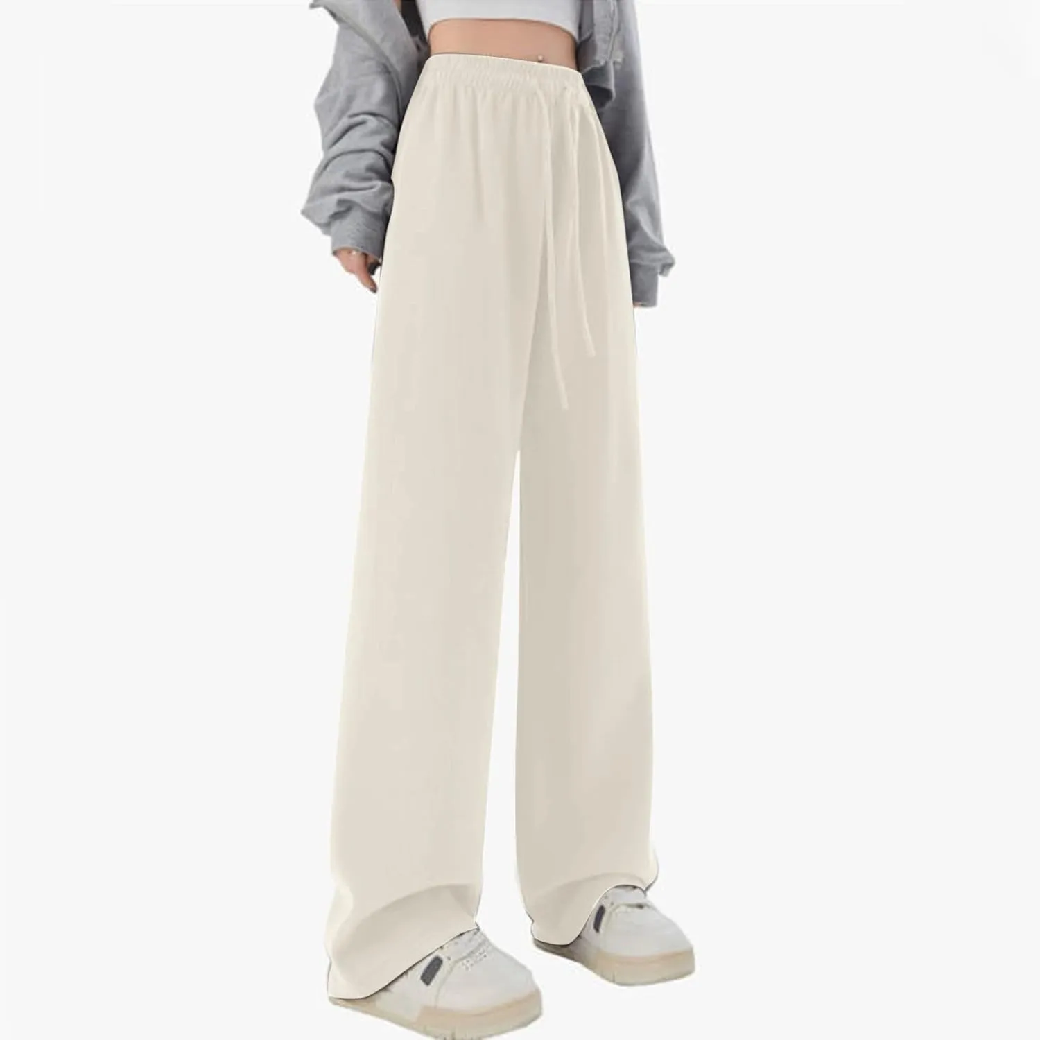 Girl's Elegant Flowy Dress Pants Front Pleated High Waisted Casual Wide Leg Loose Palazzo Trousers with Pockets