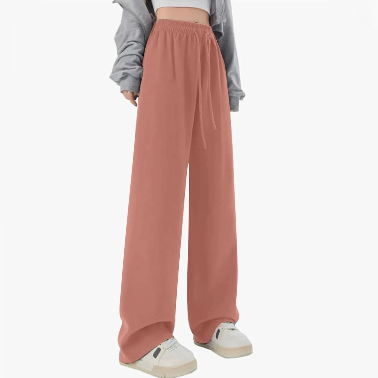 Girl's Elegant Flowy Dress Pants Front Pleated High Waisted Casual Wide Leg Loose Palazzo Trousers with Pockets
