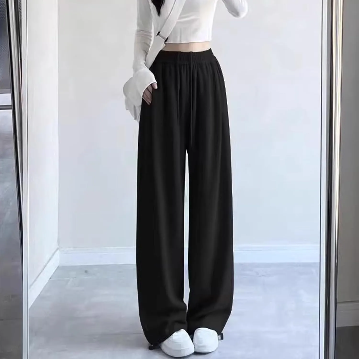 Girls Oversized Wide Leg Sweatpants Drawstring Kids Baggy Straight Leg Track Pants Casual Plain with Pockets