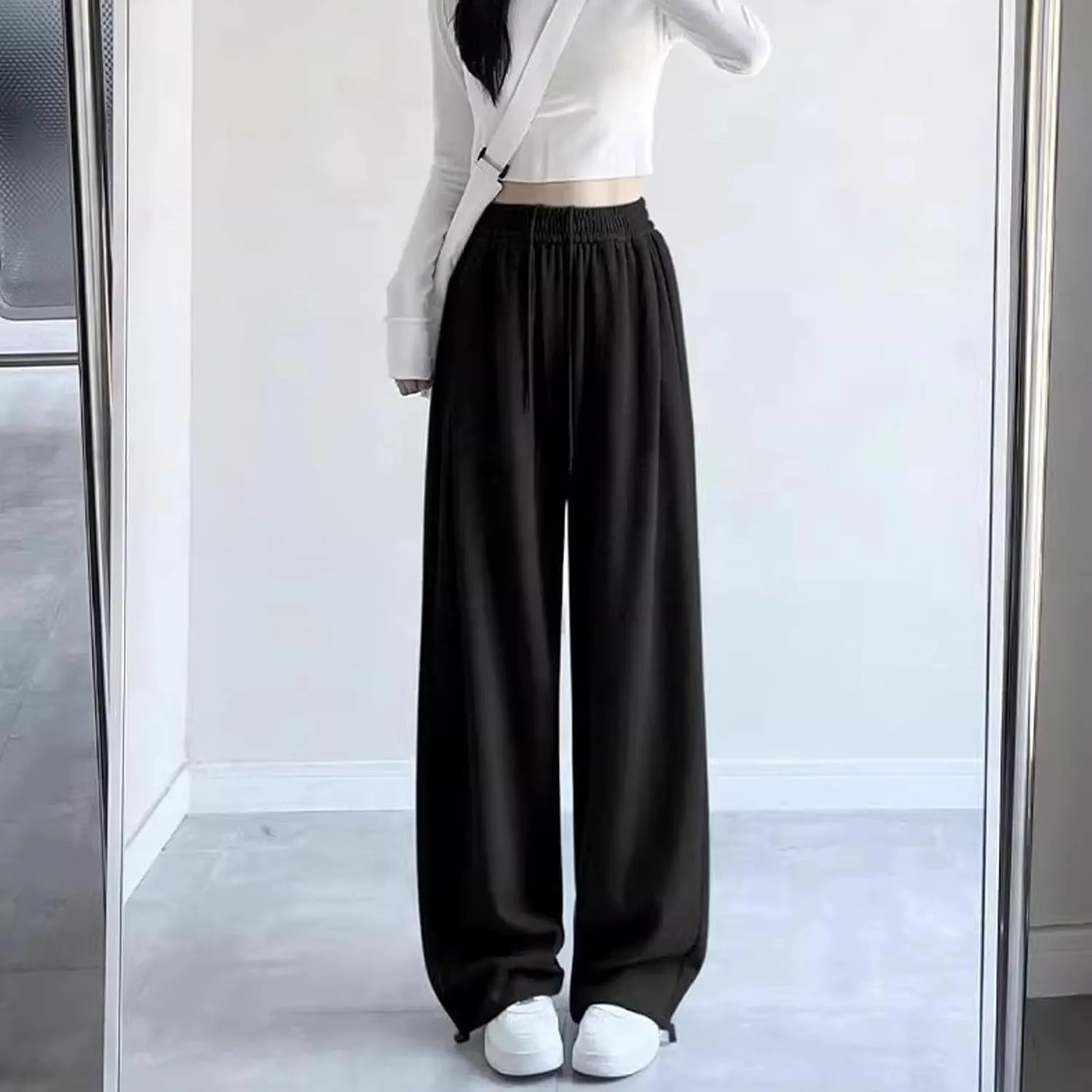Girls Oversized Wide Leg Sweatpants Drawstring Kids Baggy Straight Leg Track Pants Casual Plain with Pockets