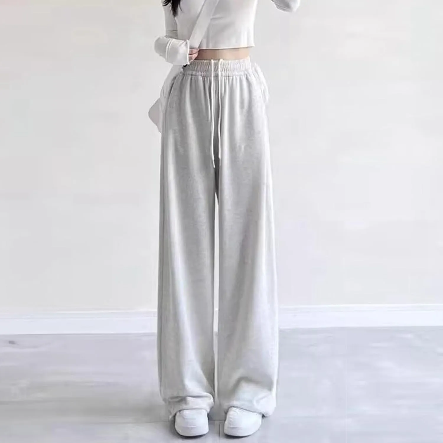 Girls Oversized Wide Leg Sweatpants Drawstring Kids Baggy Straight Leg Track Pants Casual Plain with Pockets