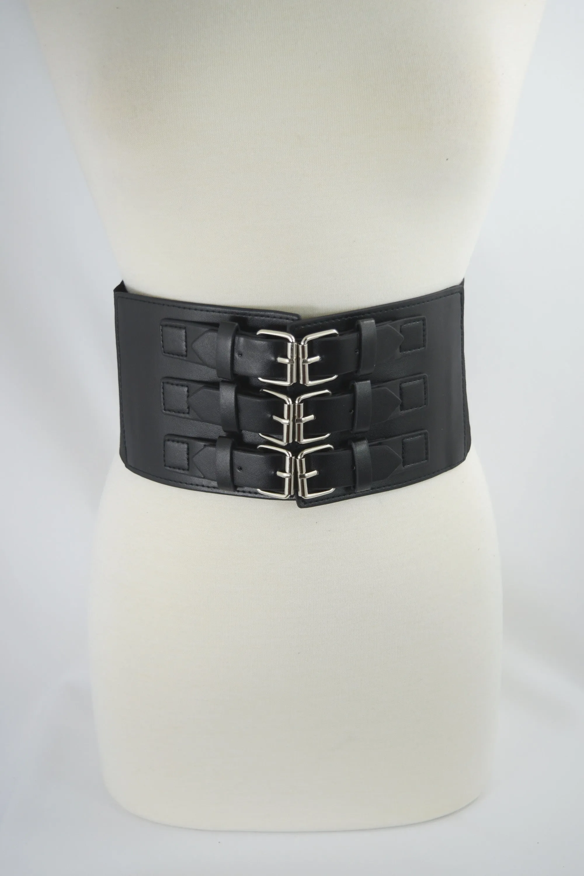Gothic Cyber Steampunk Triple buckle Corset wide elastic belt