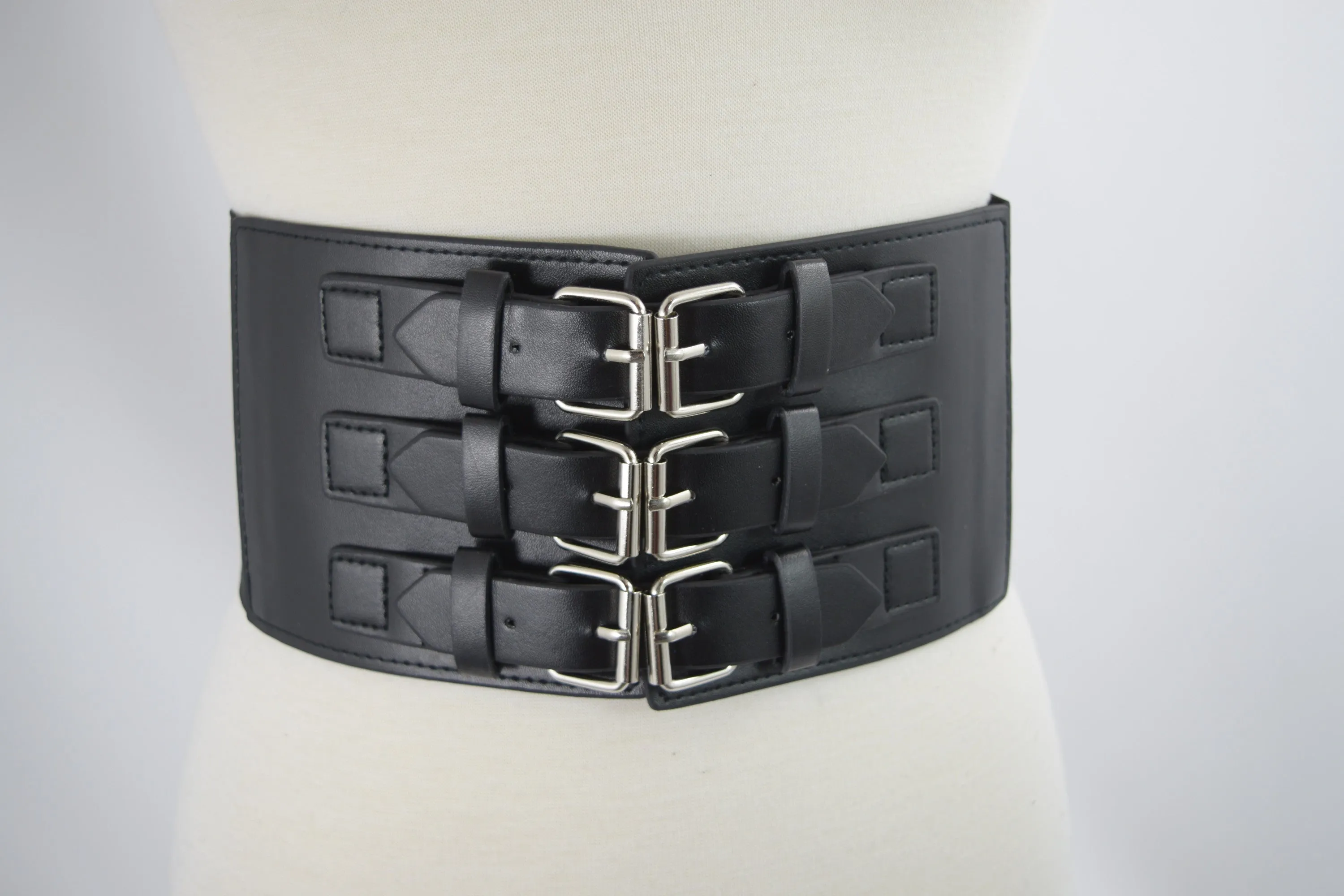 Gothic Cyber Steampunk Triple buckle Corset wide elastic belt