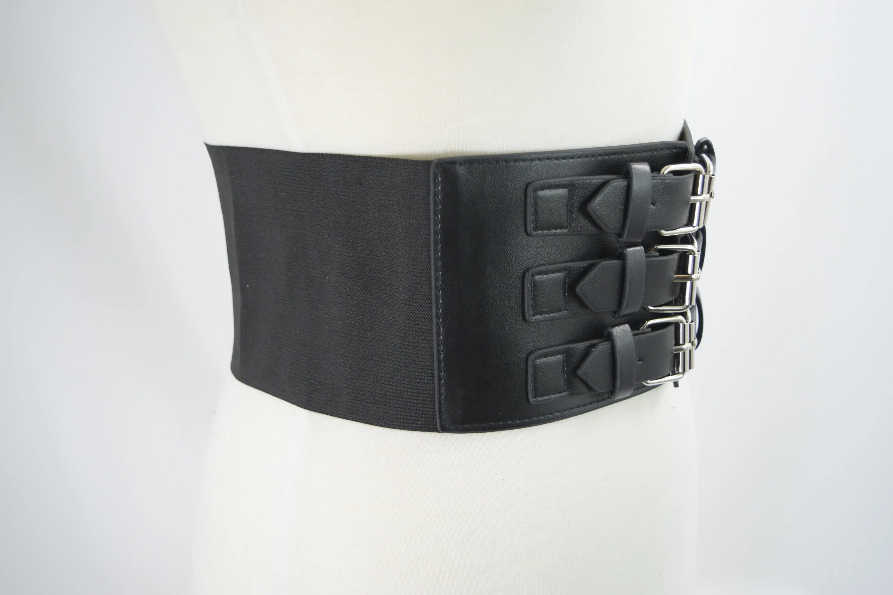 Gothic Cyber Steampunk Triple buckle Corset wide elastic belt