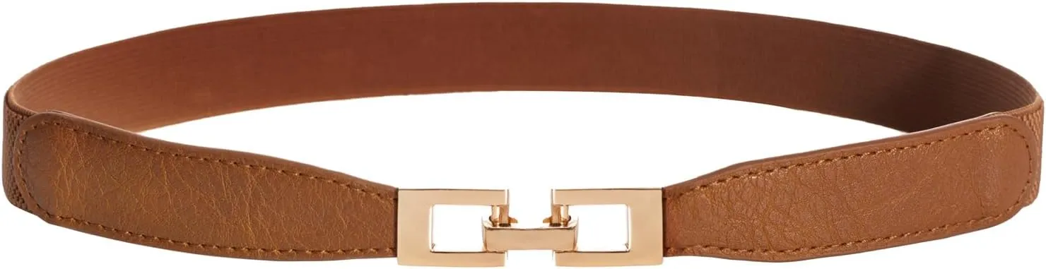 Hanna Nikole Skinny Elastic Belt for Women Retro Stretchy Belts Metal Buckle Thin Waist Belt for Dress Jeans