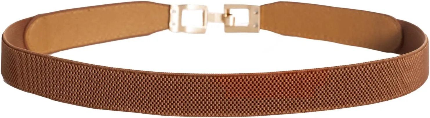 Hanna Nikole Skinny Elastic Belt for Women Retro Stretchy Belts Metal Buckle Thin Waist Belt for Dress Jeans