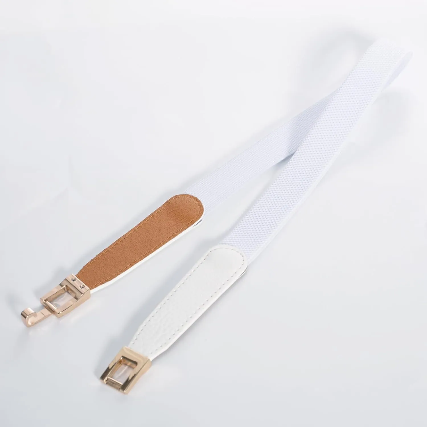 Hanna Nikole Skinny Elastic Belt for Women Retro Stretchy Belts Metal Buckle Thin Waist Belt for Dress Jeans