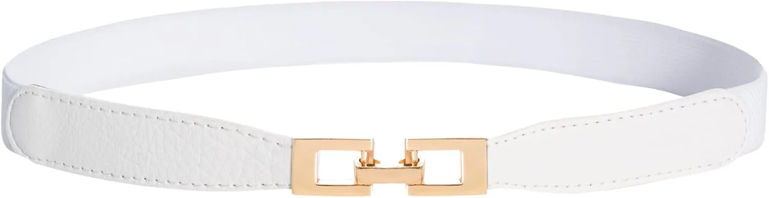 Hanna Nikole Skinny Elastic Belt for Women Retro Stretchy Belts Metal Buckle Thin Waist Belt for Dress Jeans