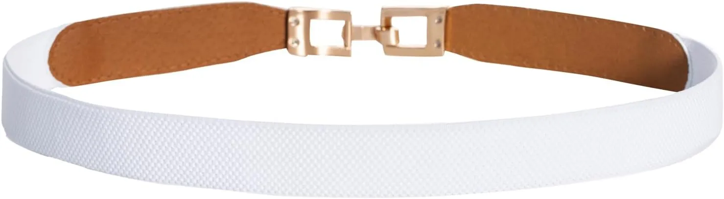 Hanna Nikole Skinny Elastic Belt for Women Retro Stretchy Belts Metal Buckle Thin Waist Belt for Dress Jeans