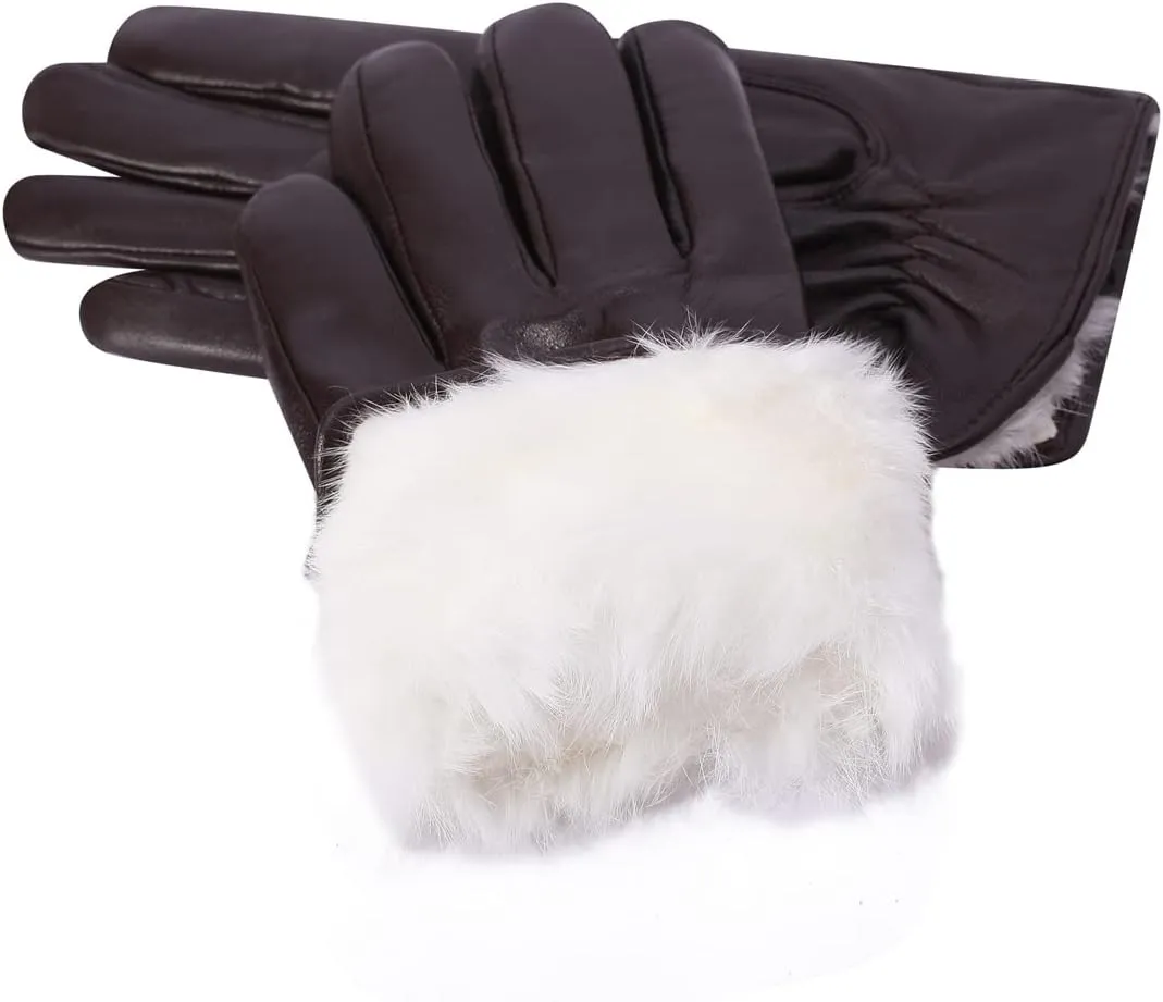 Harssidanzar Leather Gloves for Men,Winter Rabbit Fur Lined Soft Genuine Leather Gloves KM047US