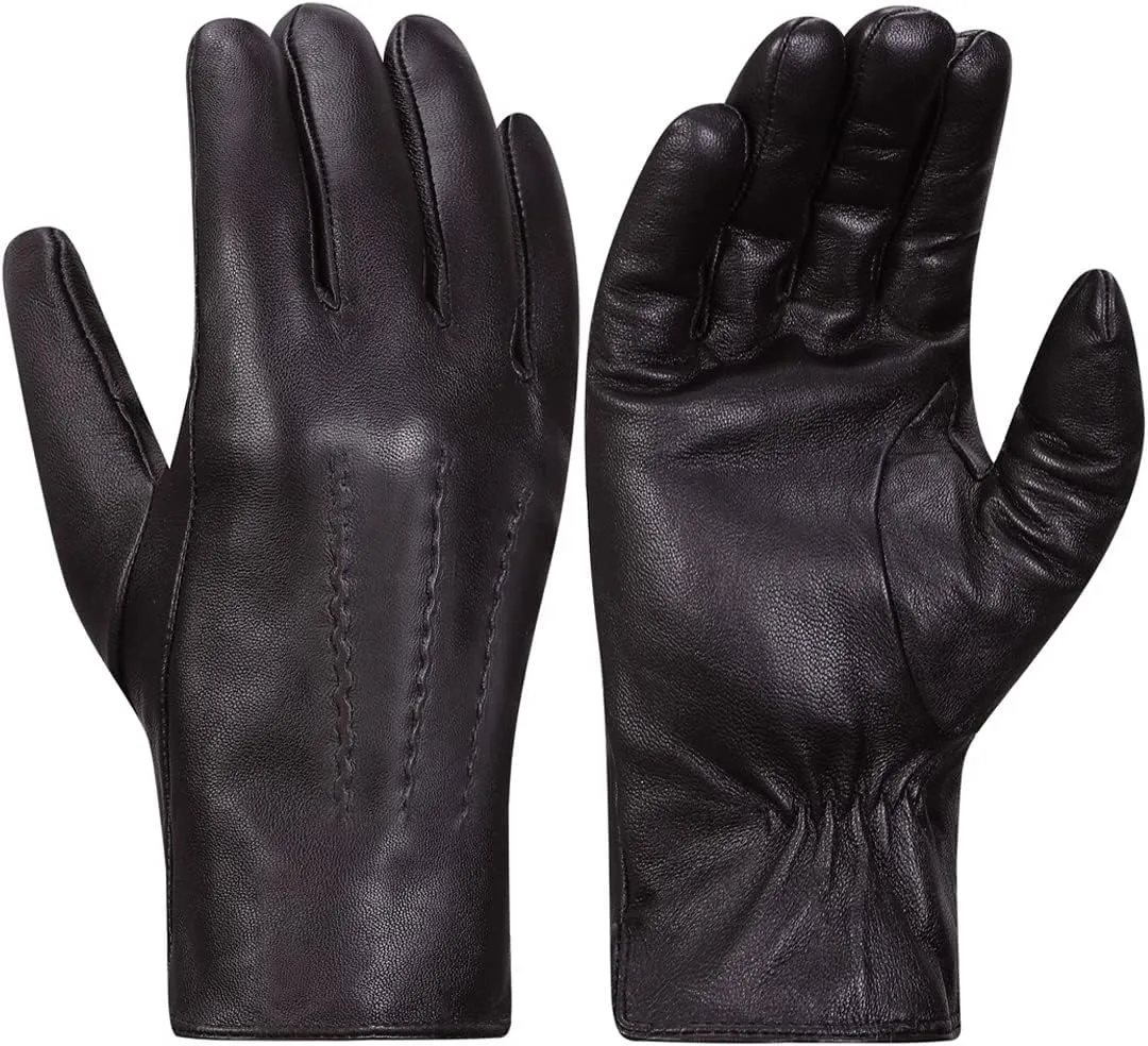 Harssidanzar Leather Gloves for Men,Winter Rabbit Fur Lined Soft Genuine Leather Gloves KM047US