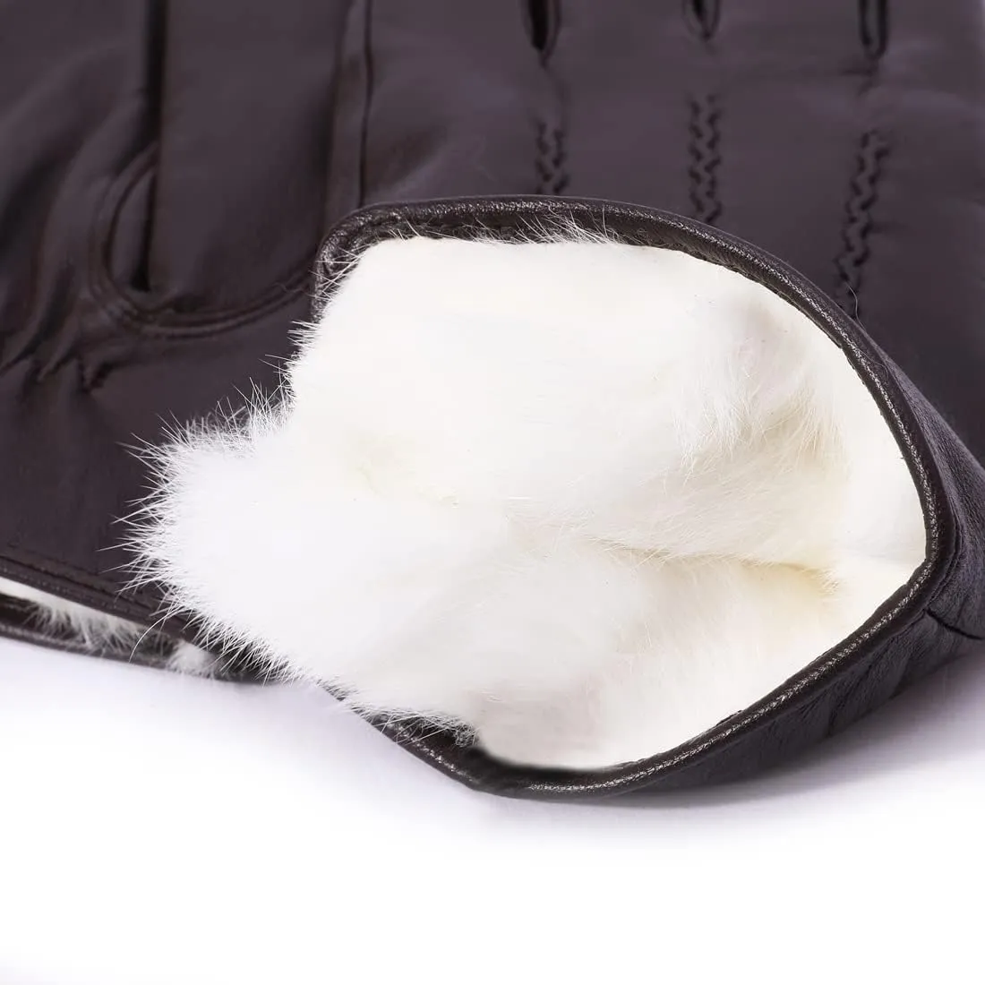 Harssidanzar Leather Gloves for Men,Winter Rabbit Fur Lined Soft Genuine Leather Gloves KM047US