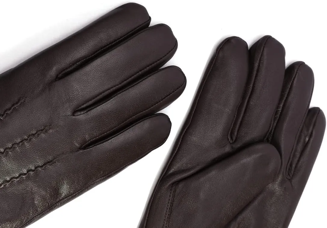 Harssidanzar Leather Gloves for Men,Winter Rabbit Fur Lined Soft Genuine Leather Gloves KM047US