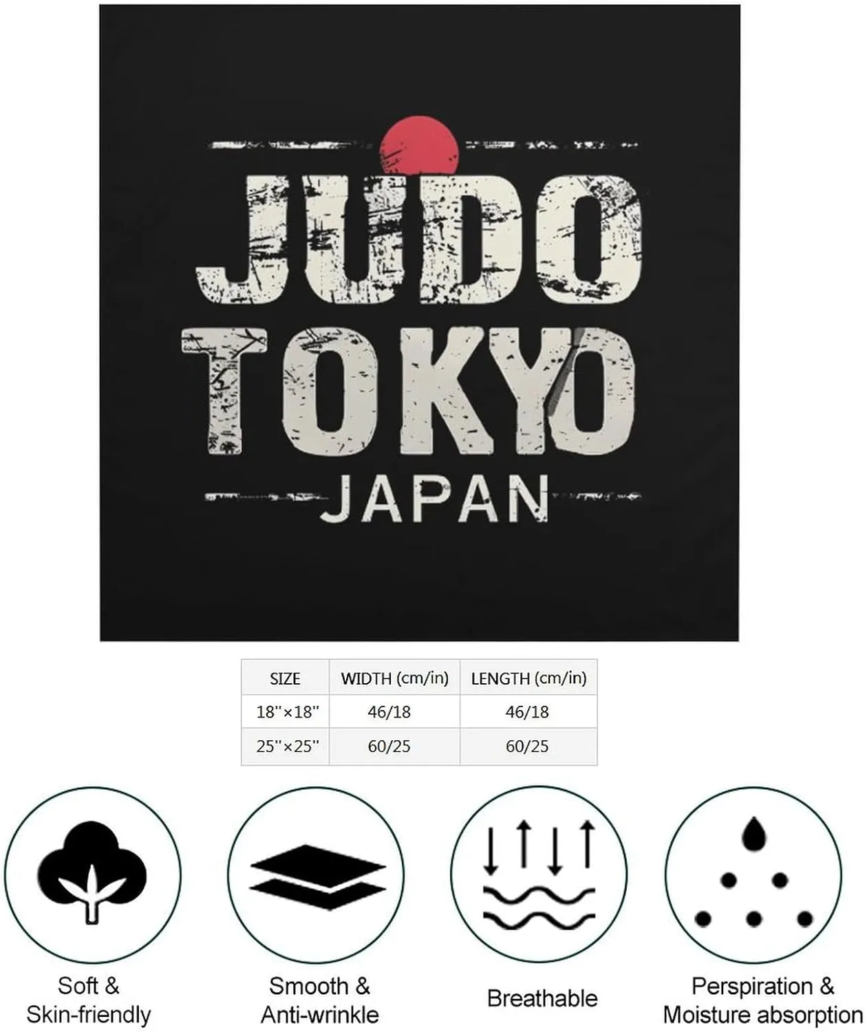 Judo Tokyo Japan Breathable Square Silk Scarf Fashion Pattern Lightweight Neck Hair Head Scarves