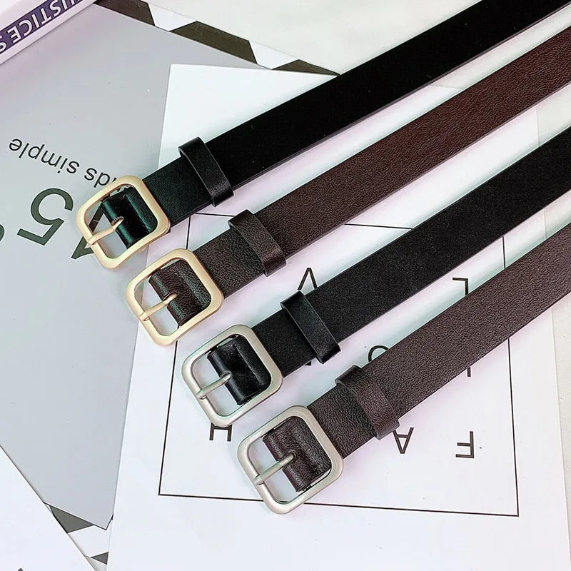 Leather Belt for Women Square Pin Buckle Black Belts for Jeans Pants