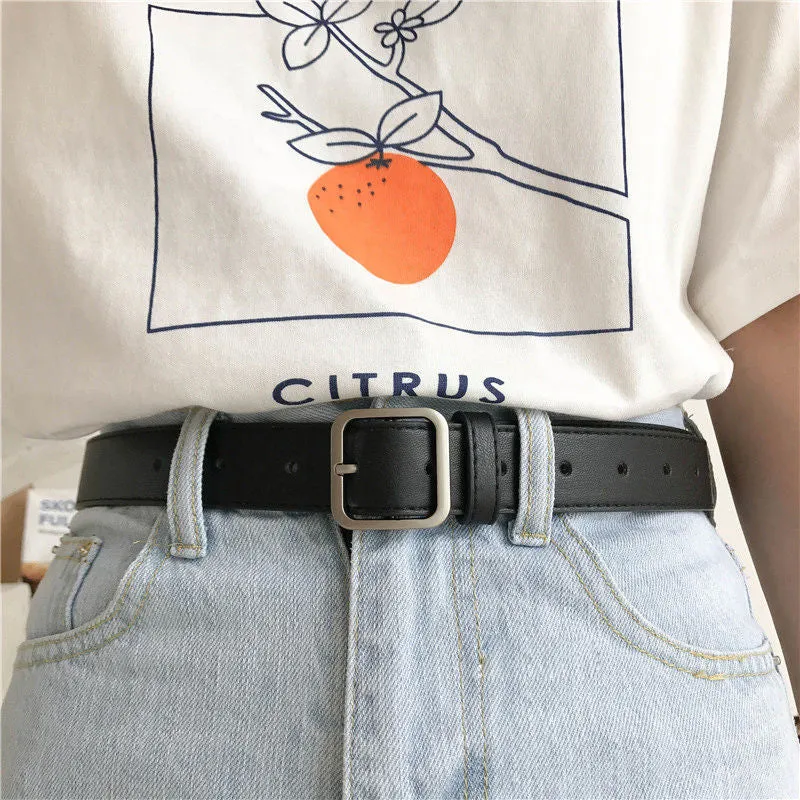 Leather Belt for Women Square Pin Buckle Black Belts for Jeans Pants
