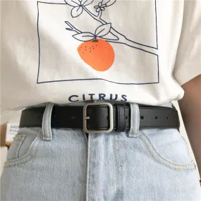 Leather Belt for Women Square Pin Buckle Black Belts for Jeans Pants
