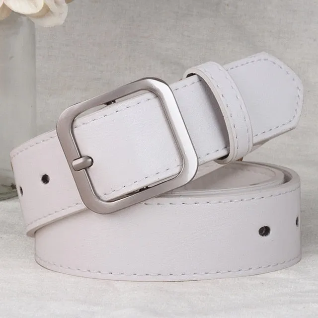Leather Belt for Women Square Pin Buckle Black Belts for Jeans Pants