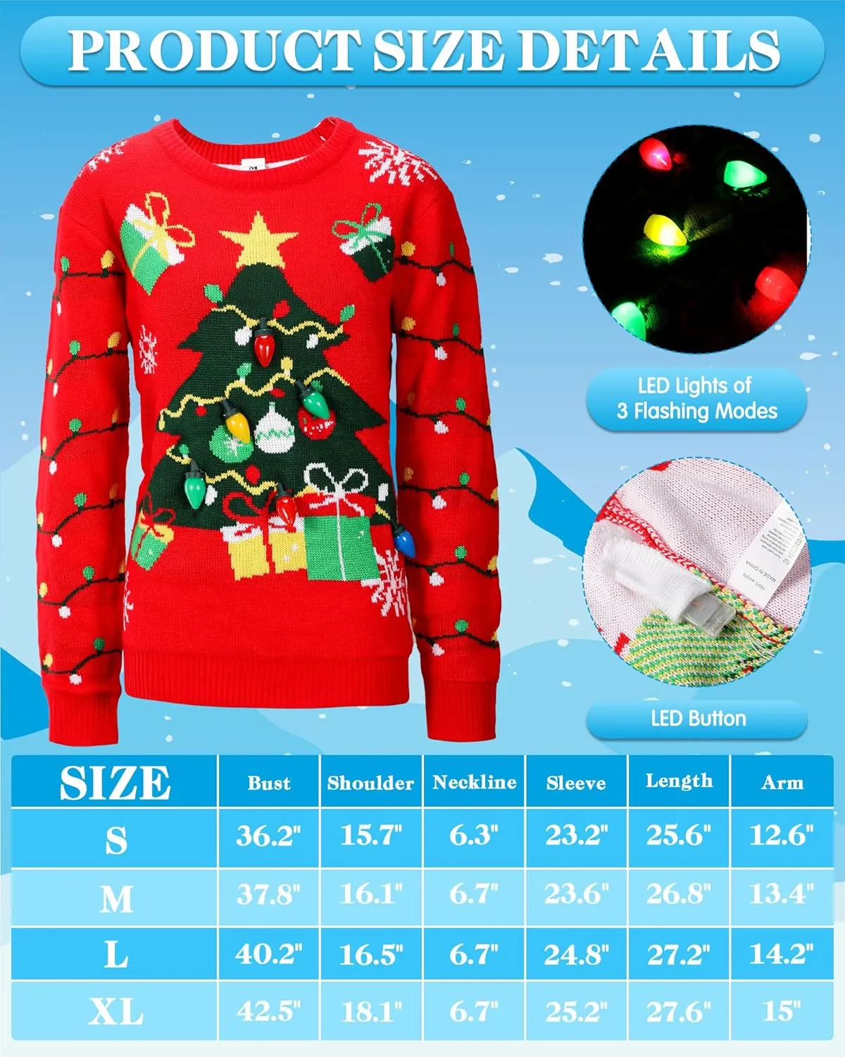 Liitrsh 3 Pack Christmas Tree Light up Ugly Sweaters for Women 2024 Knitted Xmas Tree Reindeer Hat Socks for Adults Holiday
