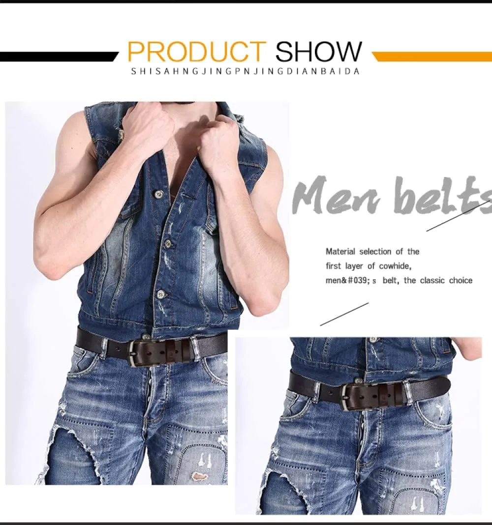 Men Genuine Leather Braided Belts Webbing Hand Vintage Belts for Men Gold Pin Buckle Casual for Jeans Strap
