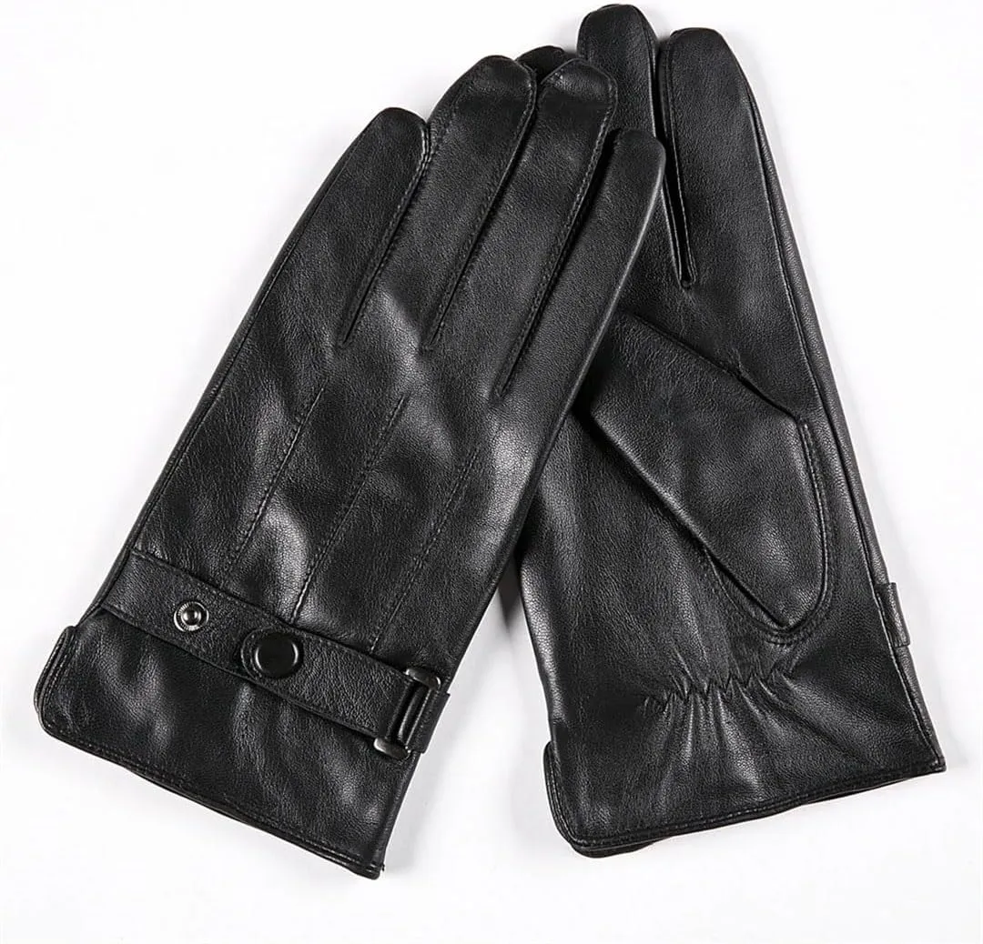 Men Winter Real Leather Gloves Goatskin Gloves With Fleece Lined Soft Warm Driving Mittens