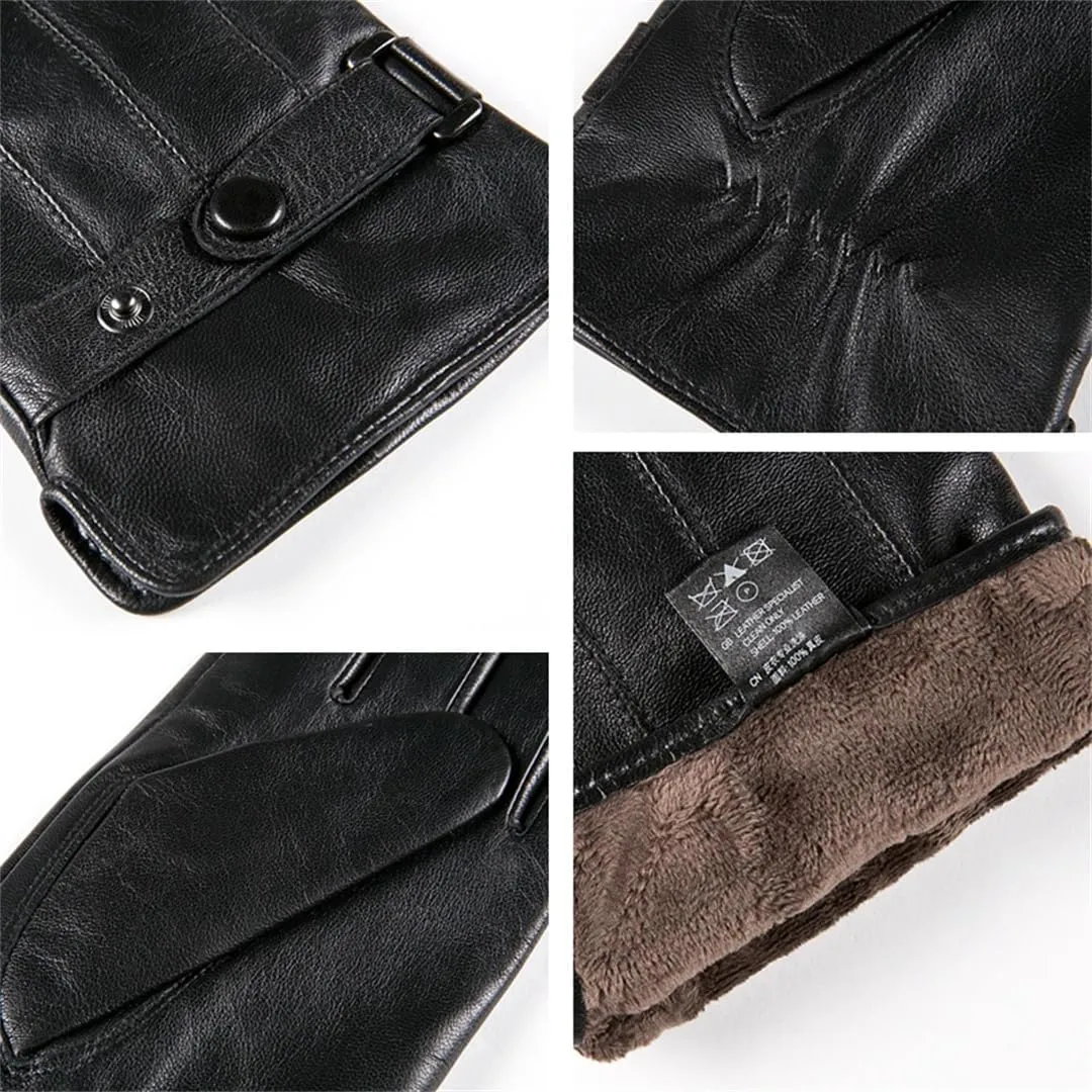Men Winter Real Leather Gloves Goatskin Gloves With Fleece Lined Soft Warm Driving Mittens