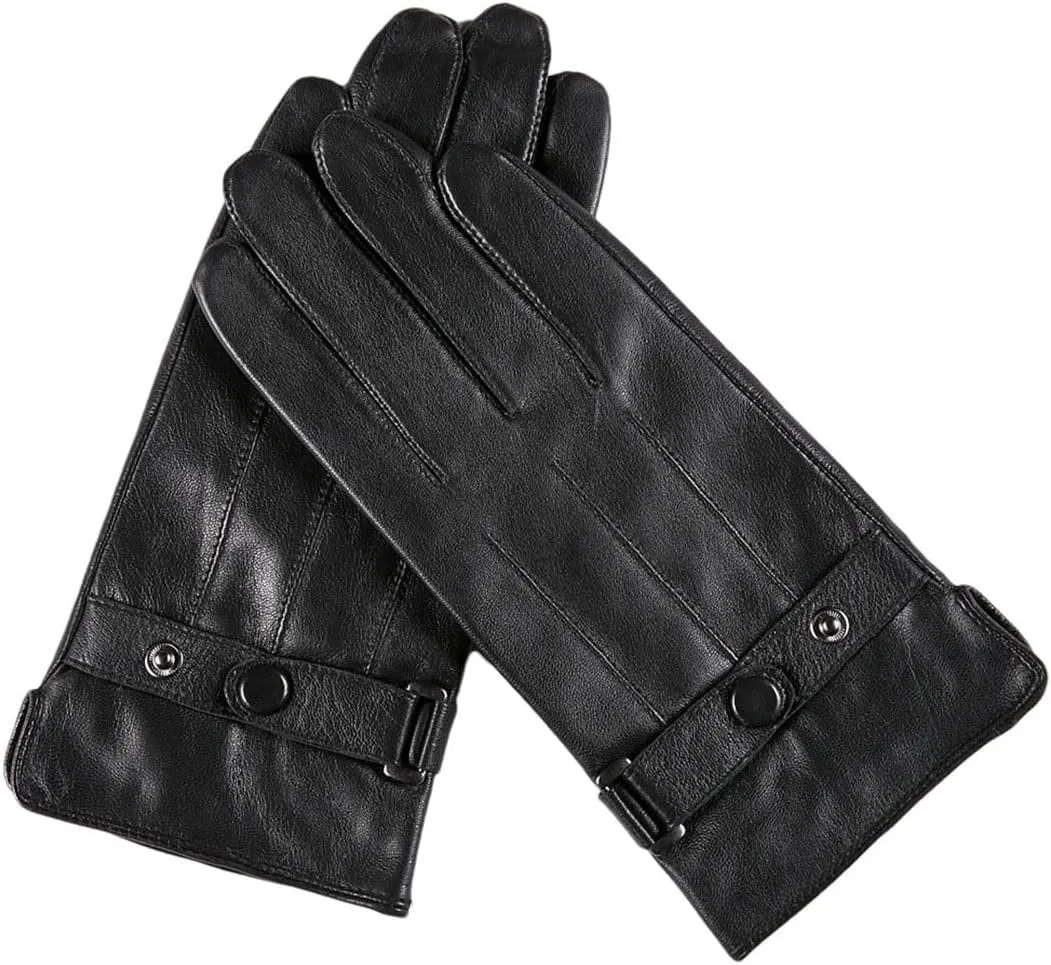 Men Winter Real Leather Gloves Goatskin Gloves With Fleece Lined Soft Warm Driving Mittens