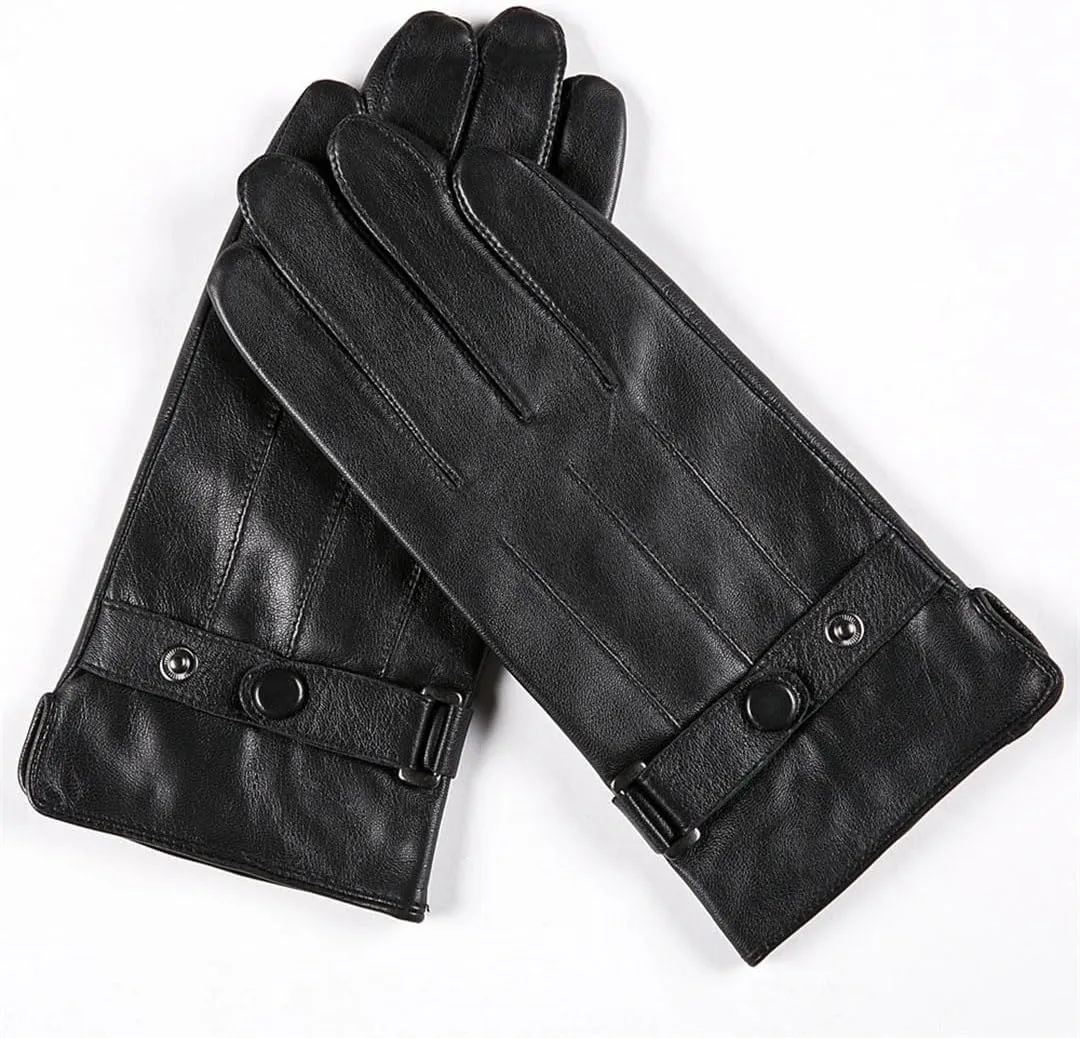 Men Winter Real Leather Gloves Goatskin Gloves With Fleece Lined Soft Warm Driving Mittens