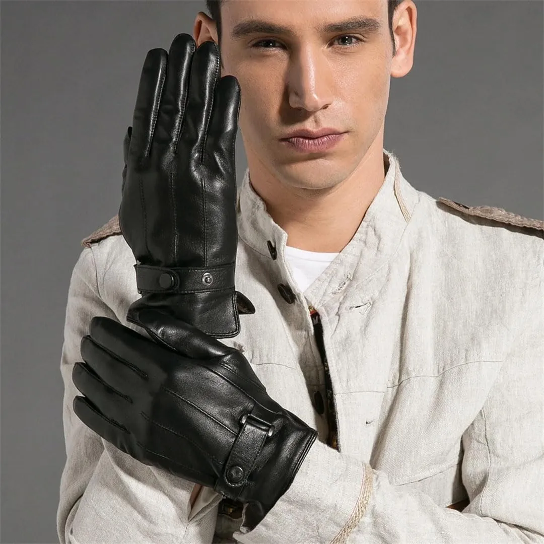Men Winter Real Leather Gloves Goatskin Gloves With Fleece Lined Soft Warm Driving Mittens