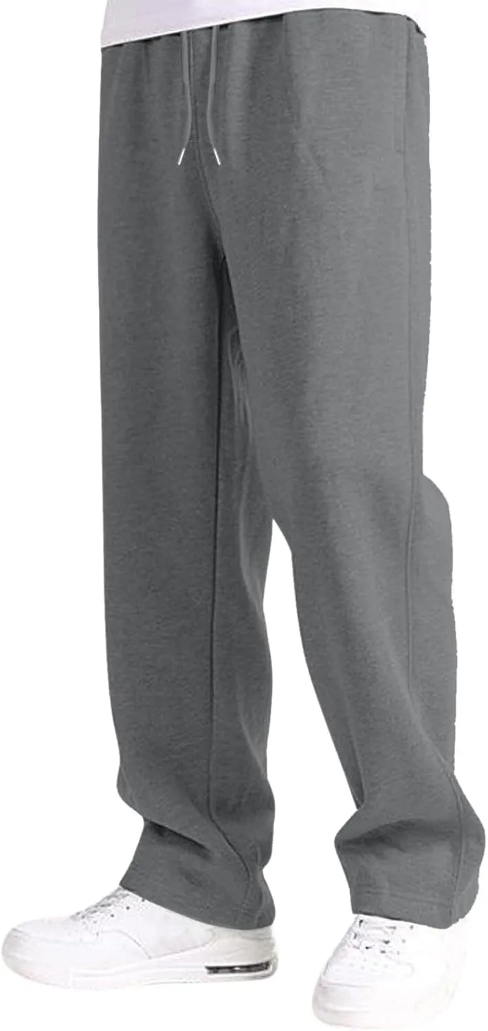 Men's Fleece Lined Sweatpants Wide Free Straight Leg Jogging Pants Workout High Waist Yoga Pants with Pockets