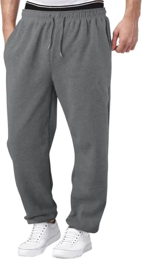 Men's Fleece Lined Sweatpants Wide Free Straight Leg Jogging Pants Workout High Waist Yoga Pants with Pockets