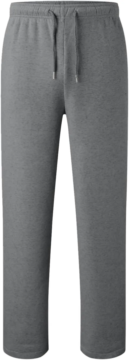 Men's Fleece Lined Sweatpants Wide Free Straight Leg Jogging Pants Workout High Waist Yoga Pants with Pockets