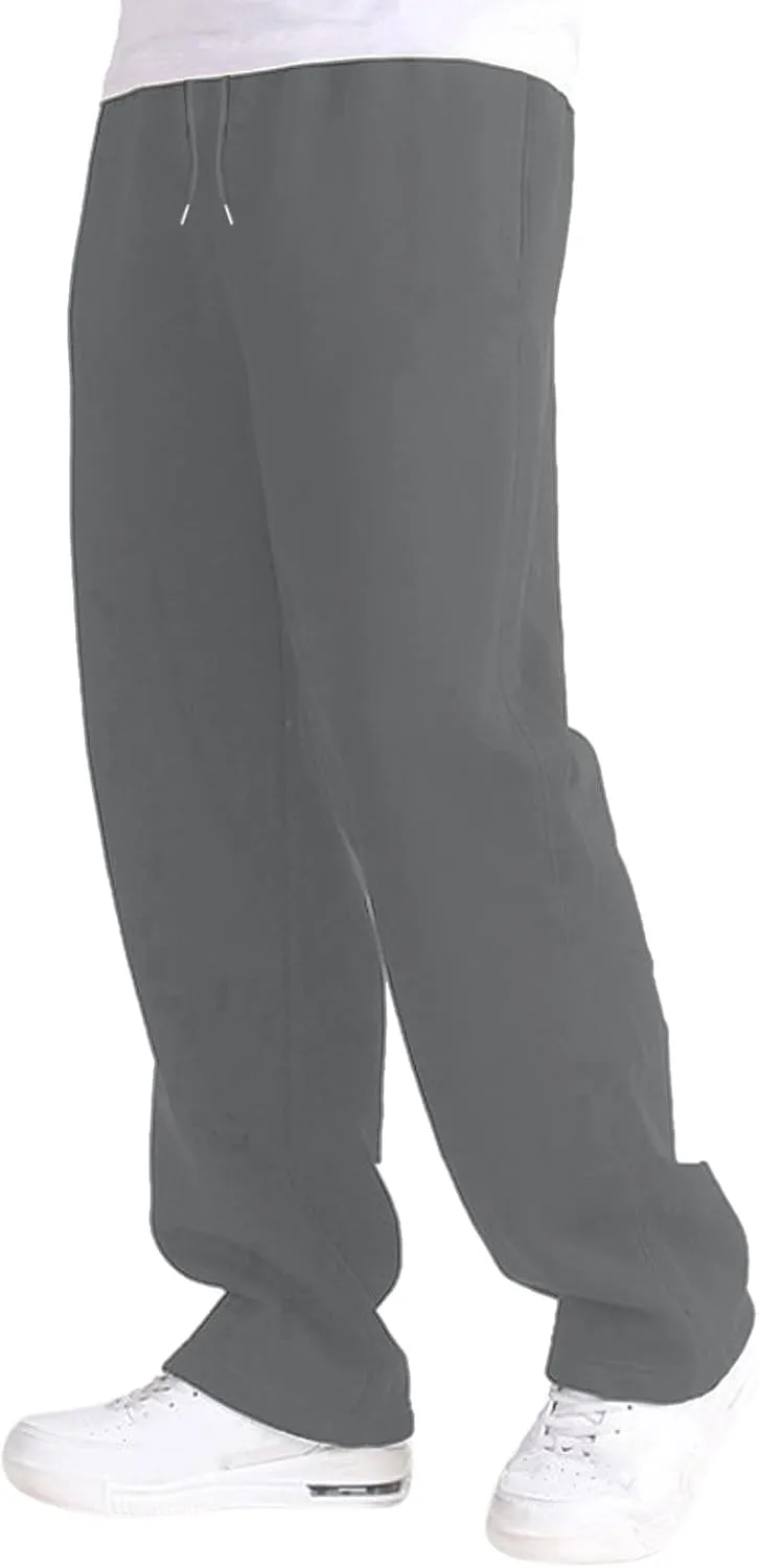 Men's Fleece Lined Sweatpants Wide Free Straight Leg Jogging Pants Workout High Waist Yoga Pants with Pockets