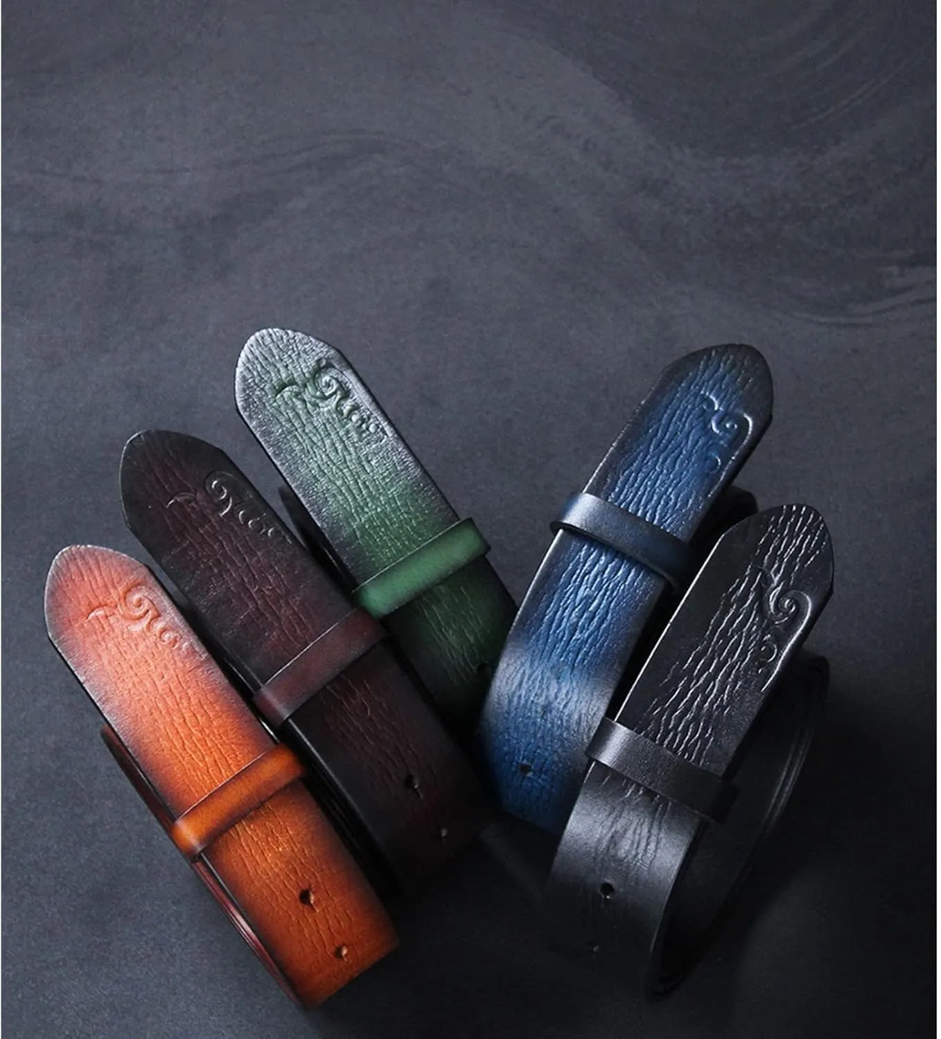 Mens Genuine Leather Belt,Mens Western Belts Leather - Mens Belt for Suits, Jeans,Orange c,115cm/45.2''