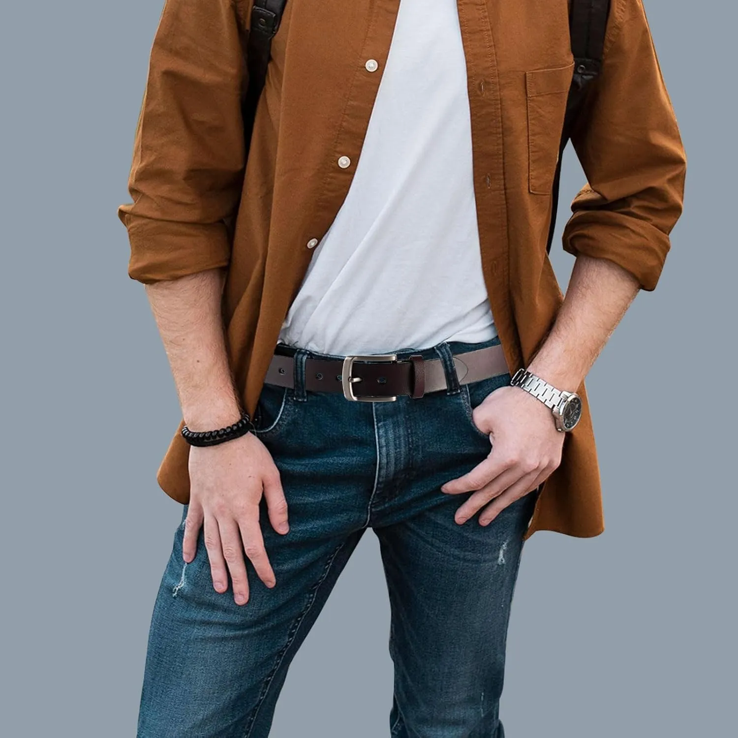 Men's Leather Belt - Heavy Duty Work Belt, Handmade Casual Belt for Jeans | Durable Genuine Leather Belts for Men