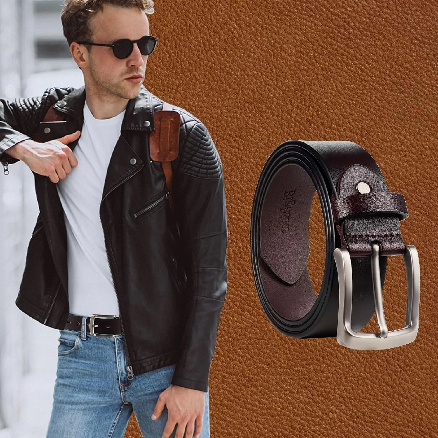 Men's Leather Belt - Heavy Duty Work Belt, Handmade Casual Belt for Jeans | Durable Genuine Leather Belts for Men