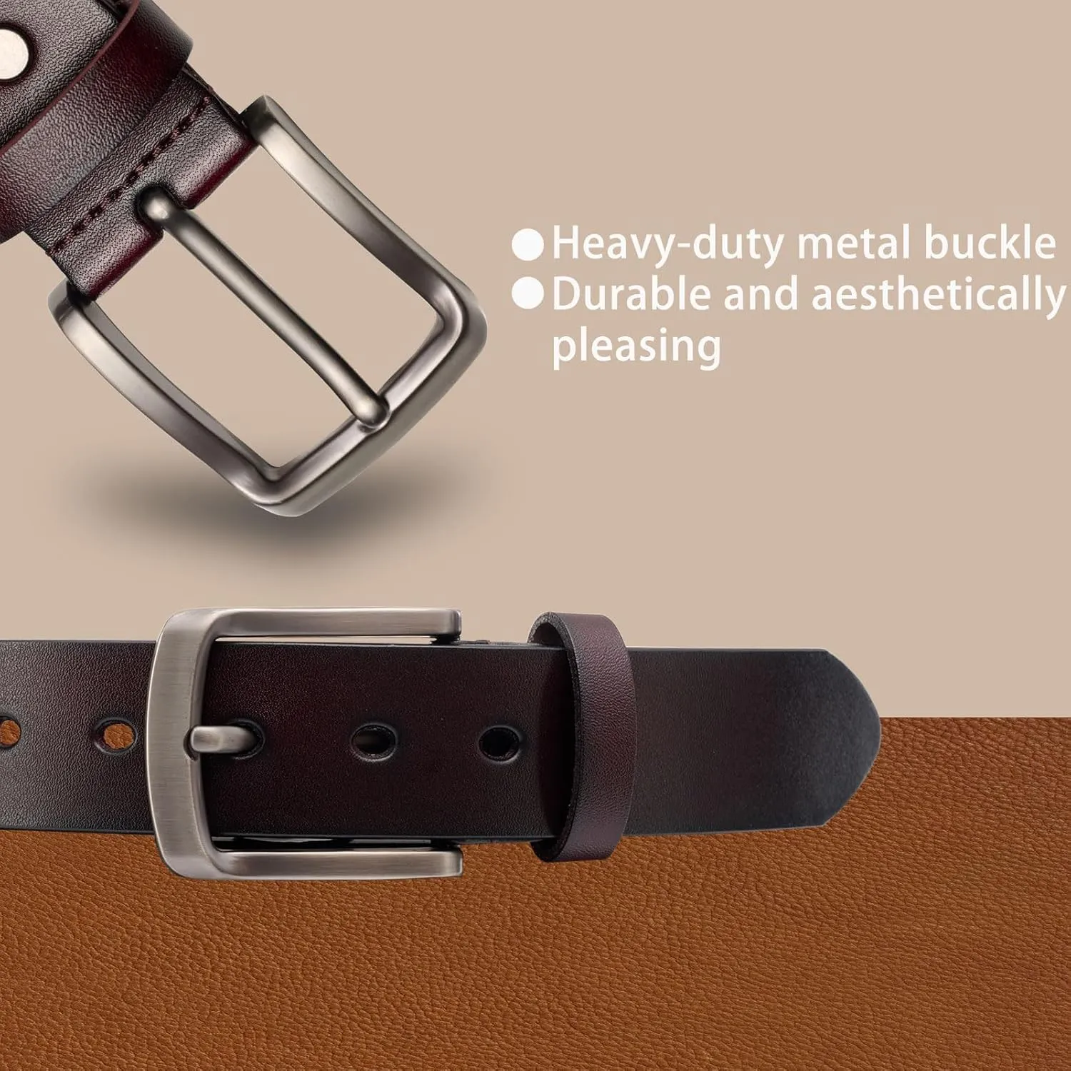 Men's Leather Belt - Heavy Duty Work Belt, Handmade Casual Belt for Jeans | Durable Genuine Leather Belts for Men