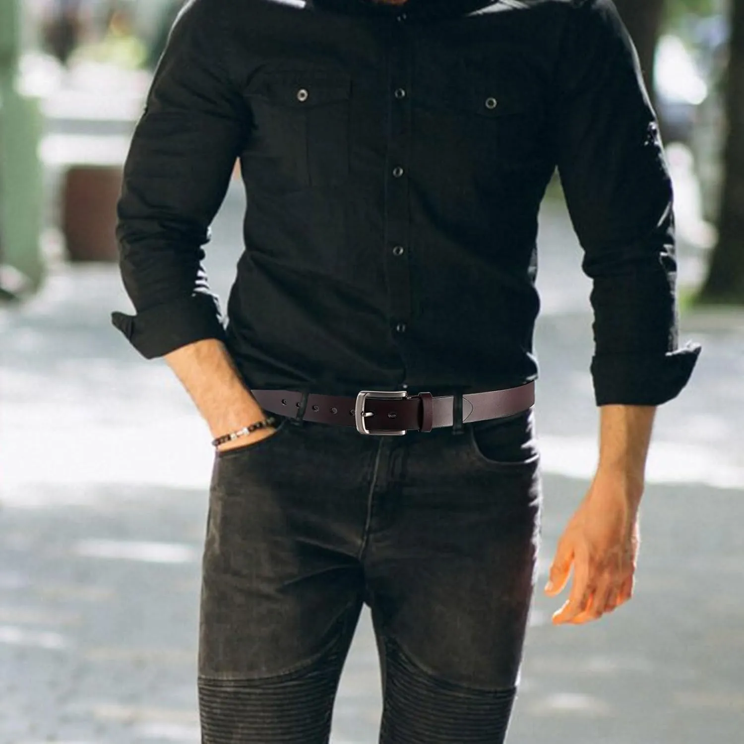 Men's Leather Belt - Heavy Duty Work Belt, Handmade Casual Belt for Jeans | Durable Genuine Leather Belts for Men