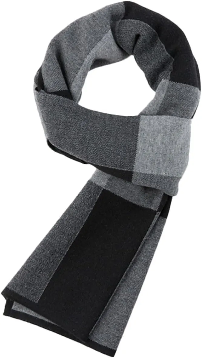 Men's Winter Scarf Cashmere Neck Scarf for Men Long Plaid Shawl Wrap Grey