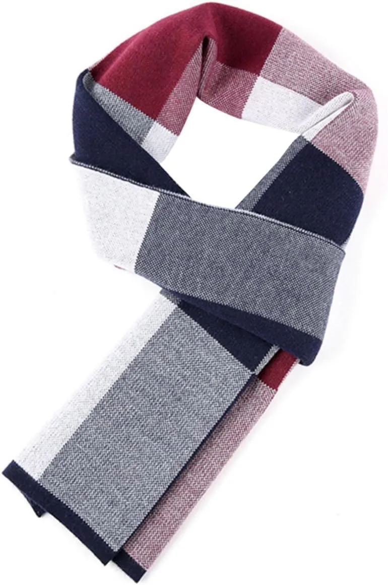 Men's Winter Warmth Long Scarf Cashmere Plaid Neck Warmer Stylish Winter Accessory