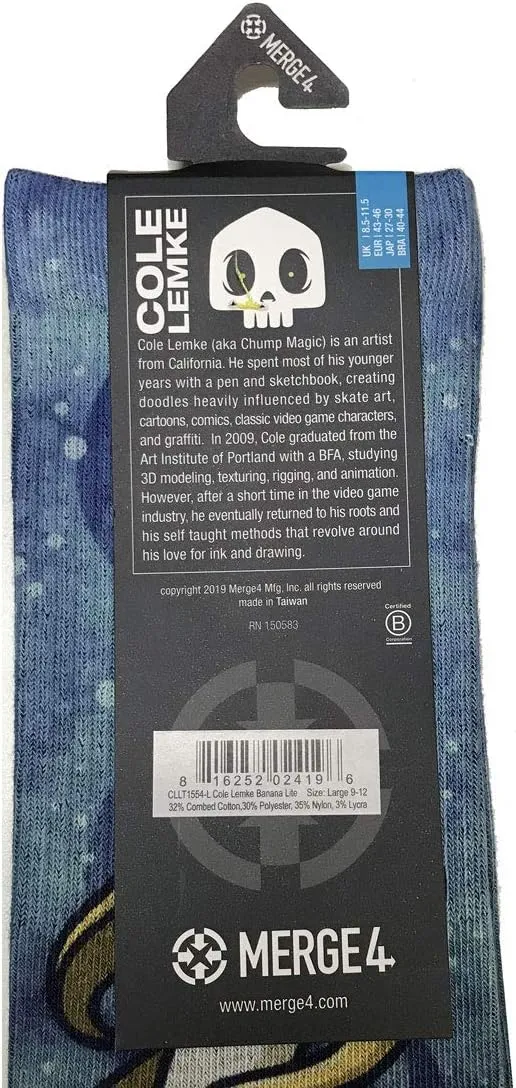MERGE4 Chump Magic Cole Lemke Banana Lite Blue Yellow Unisex Artist Crew Sock