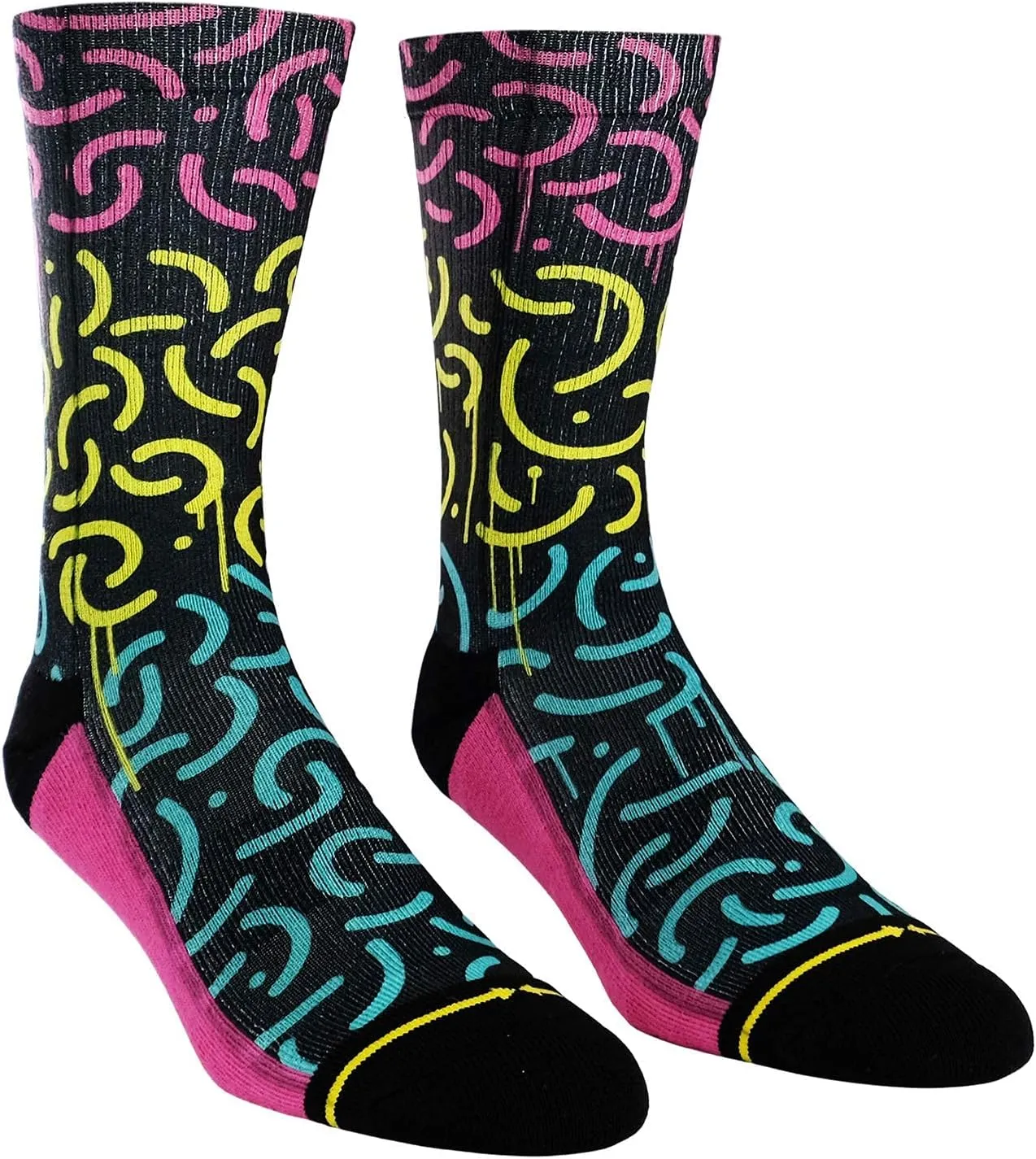 MERGE4 Natas Kaupas Macaroni Style Large Crew Socks for Men and Women Purple Yellow Blue Pasta