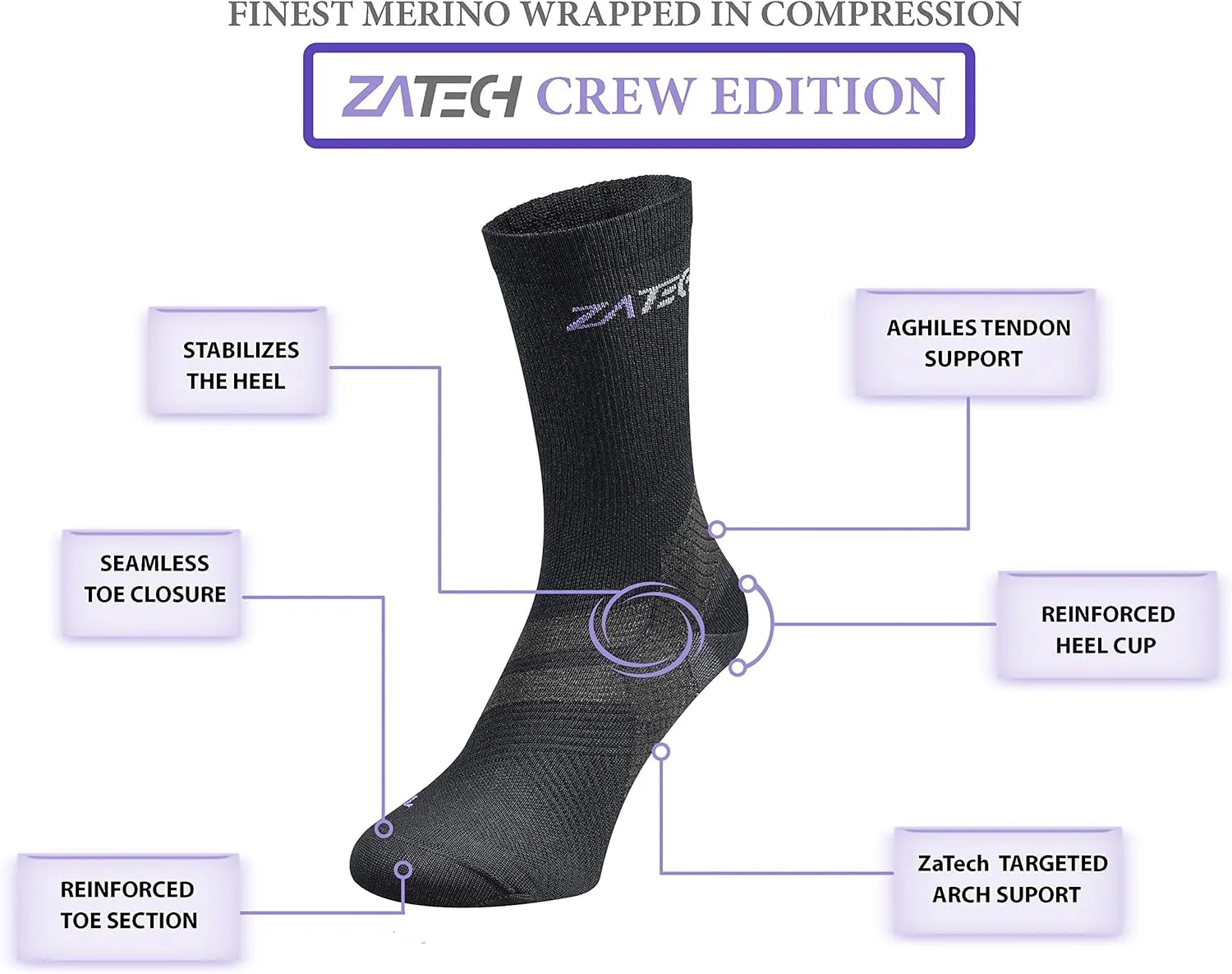 Merino Plantar Fasciitis Relief Sock, Light Micro Crew Compression Socks
