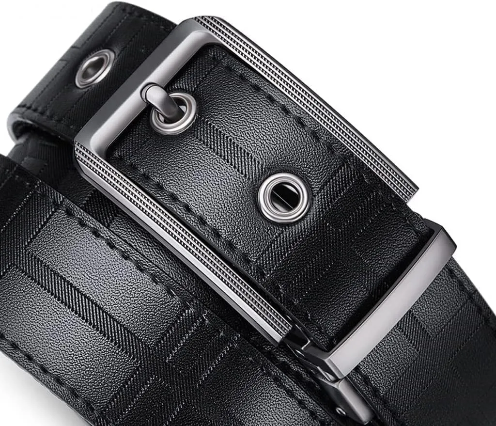 OLOTU Genuine Leather Belt for Men's 34 MM Waist Strap Fashion Dress Belts with Single Prong Buckle for Work and Business