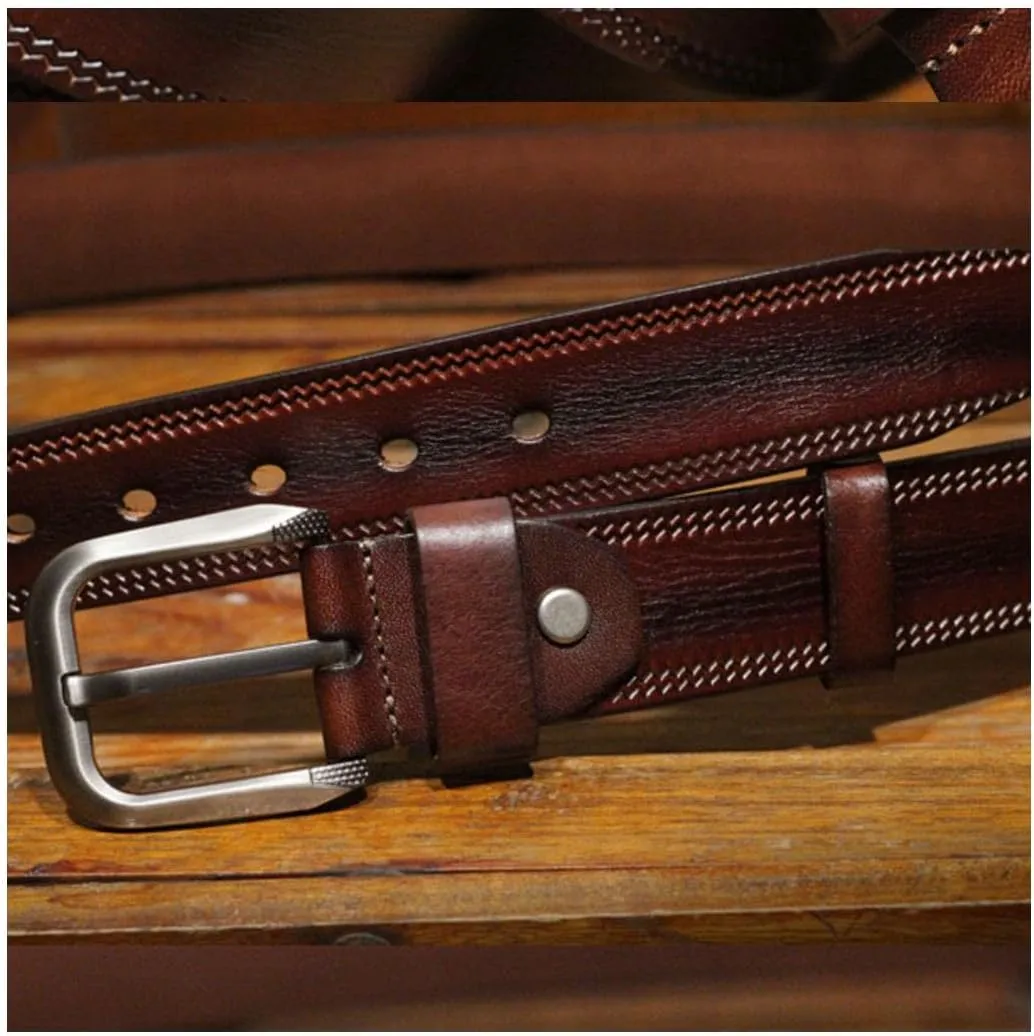 OLOTU Mens Belt Genuine Leather Belts for Men Casual Jeans Or Dress Belts with Single Prong Buckle Adjustable Belts 38cm Wide