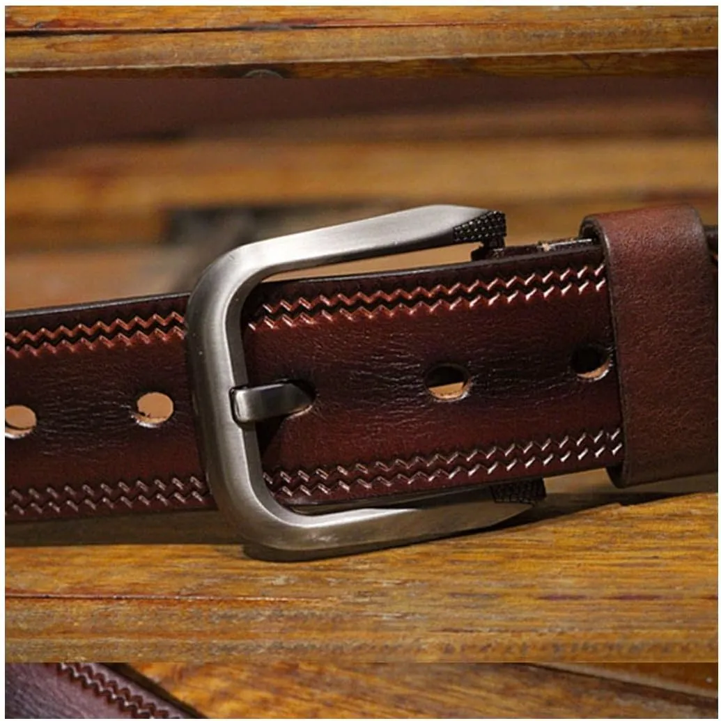 OLOTU Mens Belt Genuine Leather Belts for Men Casual Jeans Or Dress Belts with Single Prong Buckle Adjustable Belts 38cm Wide