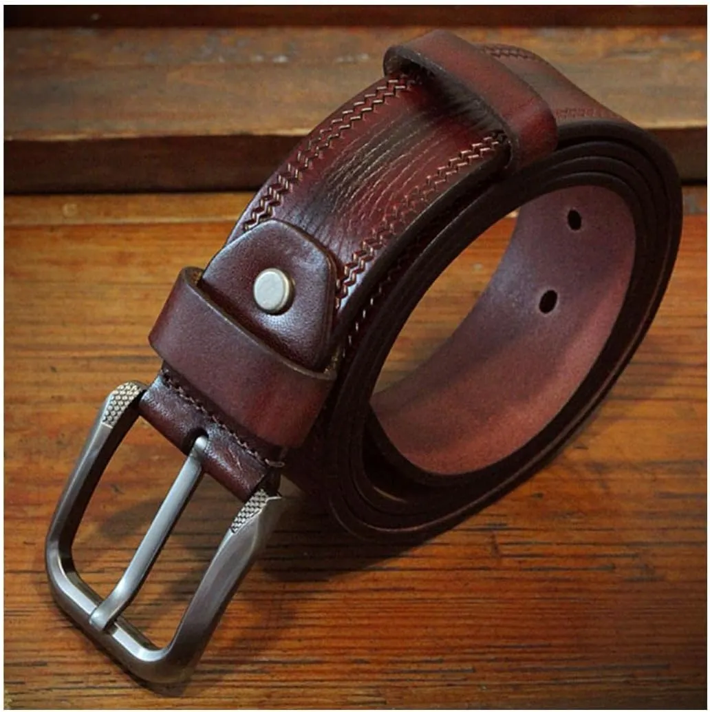 OLOTU Mens Belt Genuine Leather Belts for Men Casual Jeans Or Dress Belts with Single Prong Buckle Adjustable Belts 38cm Wide
