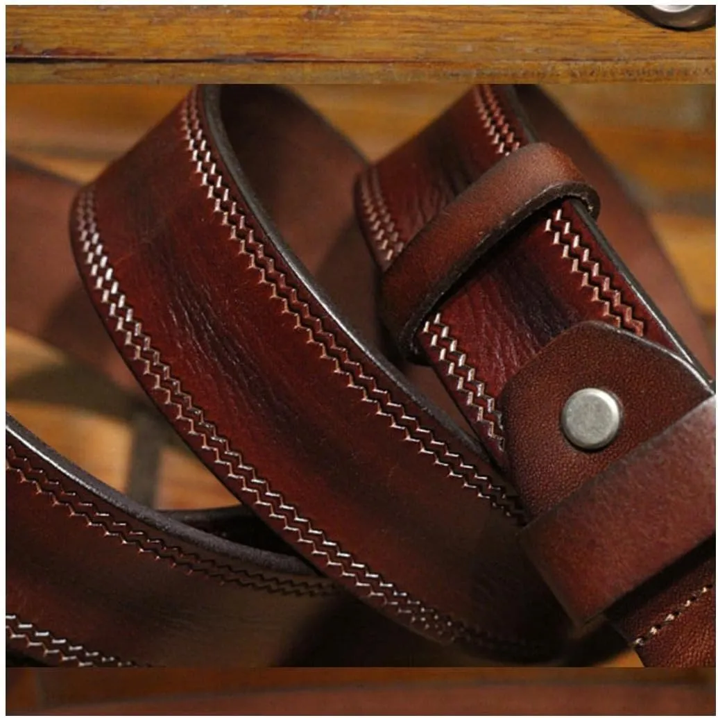 OLOTU Mens Belt Genuine Leather Belts for Men Casual Jeans Or Dress Belts with Single Prong Buckle Adjustable Belts 38cm Wide